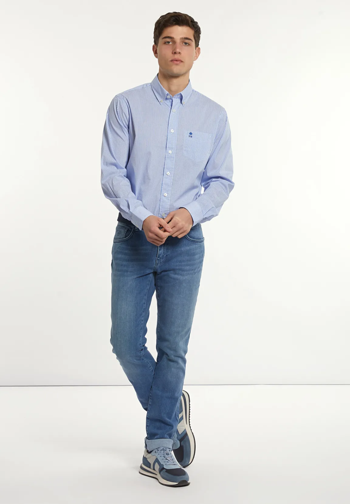 Online River Woods Regular fit gestreept performance stretch hemd blauw/wit -