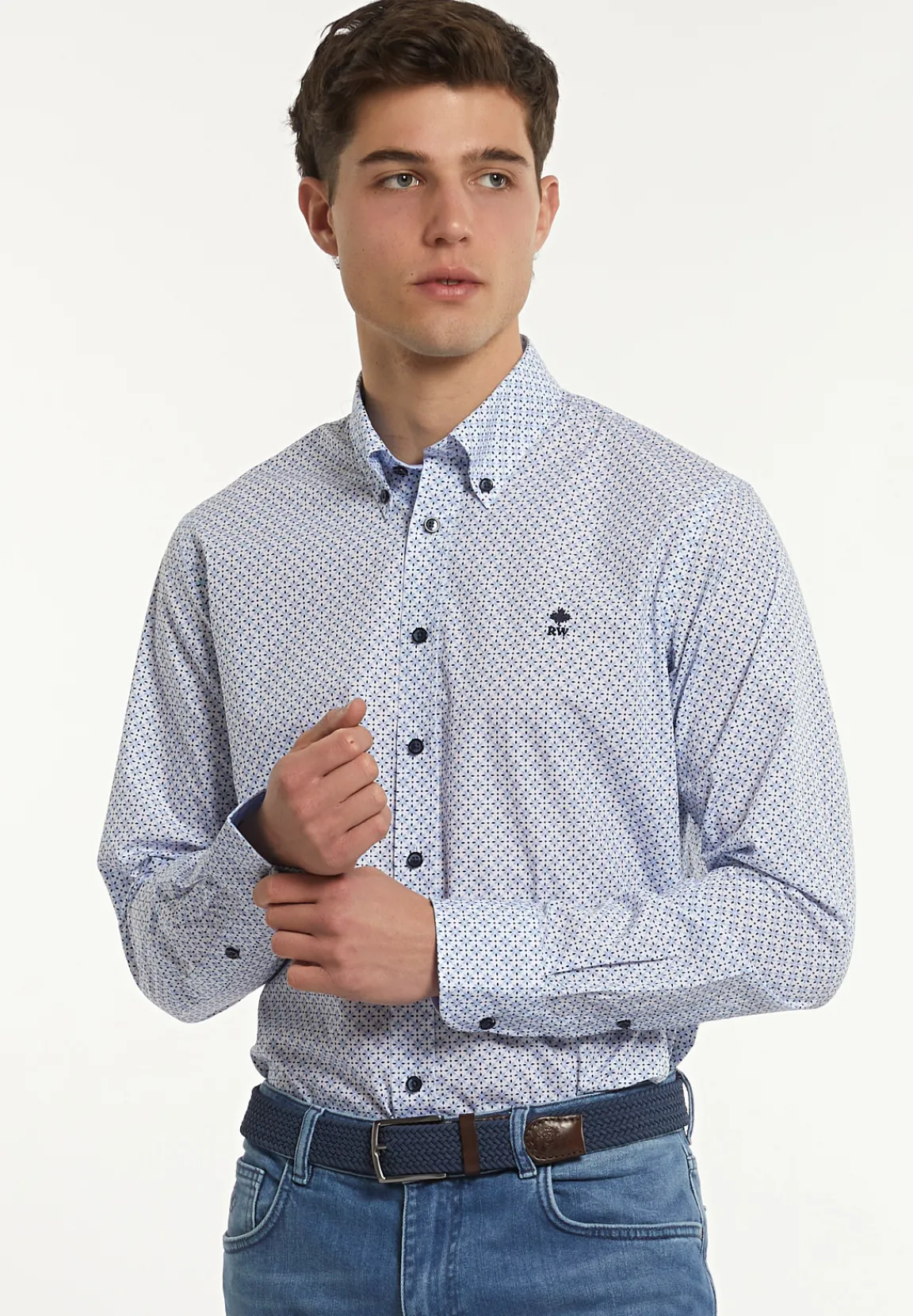 Discount River Woods Regular fit katoenen fantasiehemd blauw/bruin -