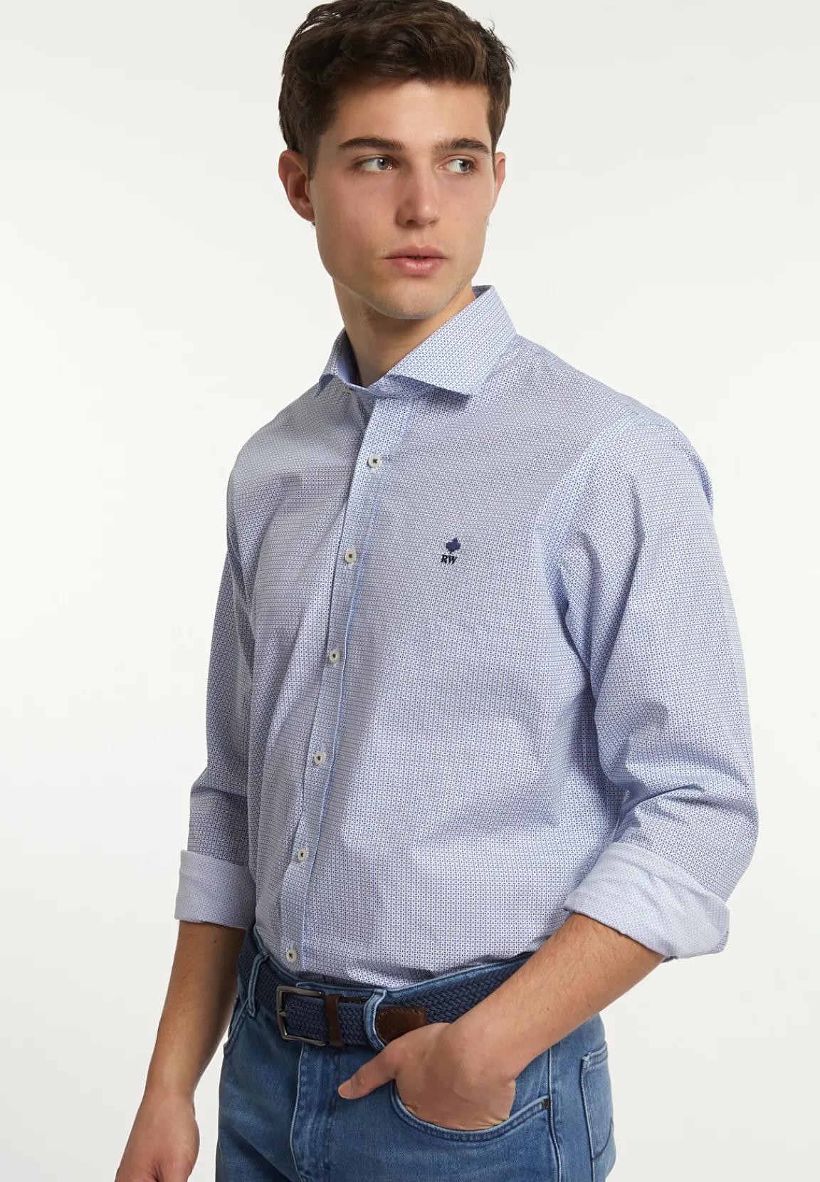 New River Woods Regular fit katoenen fantasiehemd blauw/ wit -