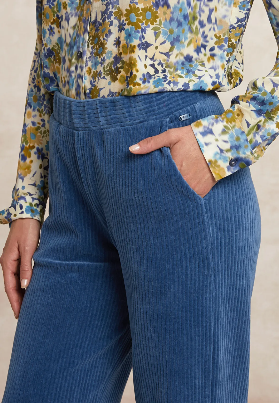 Online River Woods Ribfluwelen broek elastische taille blauw -