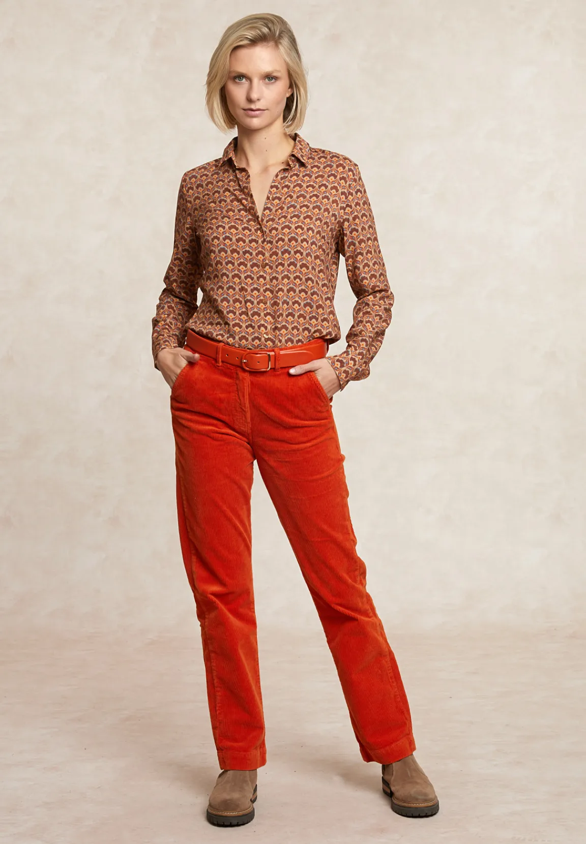 Online River Woods Ribfluwelen broek hoge taille oranje -