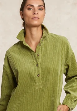 New River Woods Ribfluwelen jurk met knopen olijfgroen -