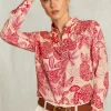 Best River Woods Rood/beige gebloemde blouse lange mouwen -