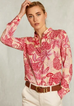 Best River Woods Rood/beige gebloemde blouse lange mouwen -