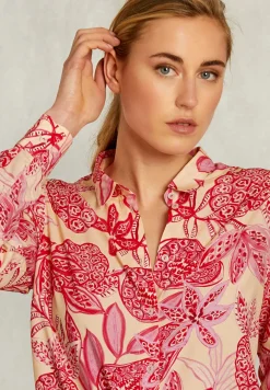 Best River Woods Rood/beige gebloemde blouse lange mouwen -
