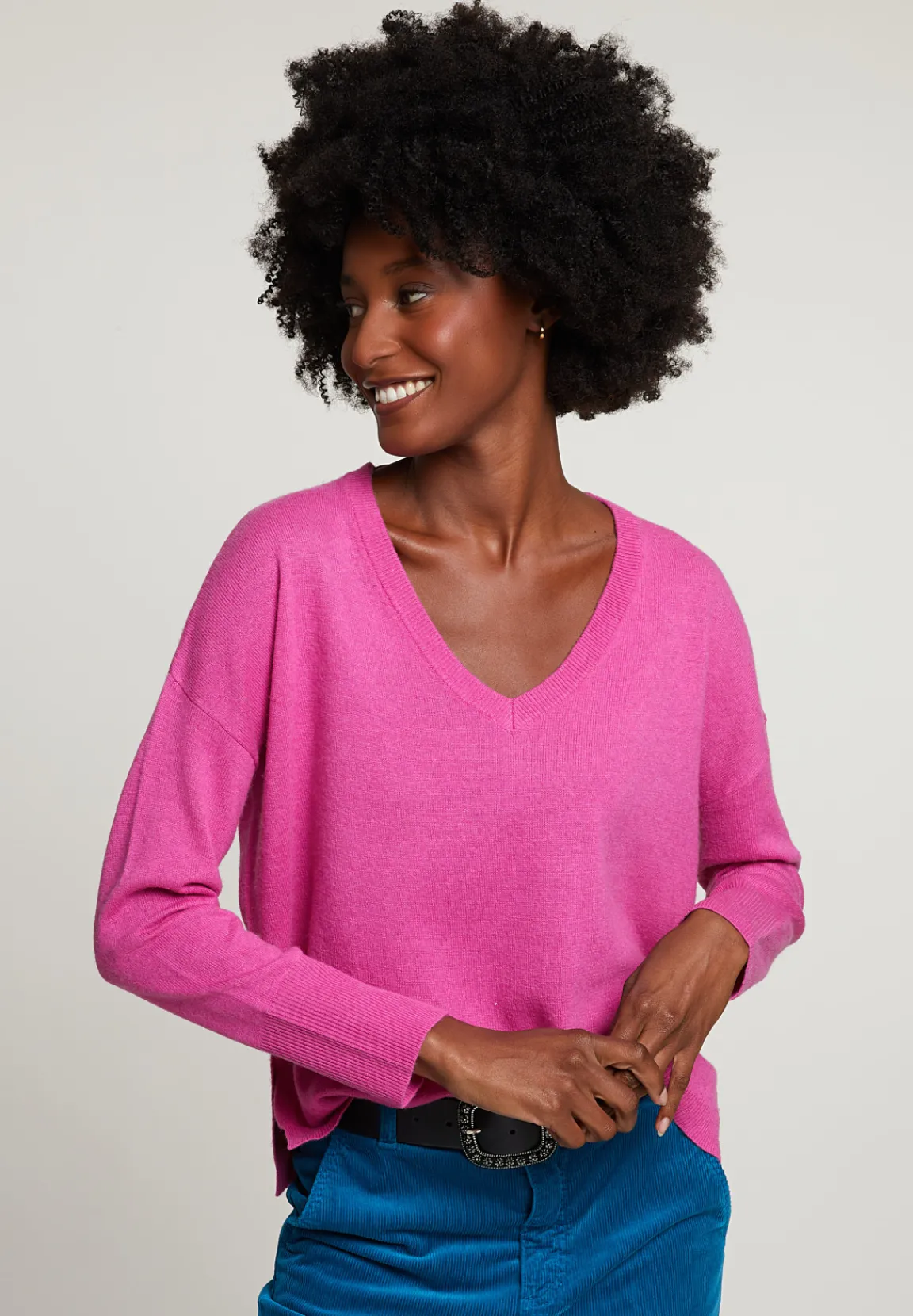 Best River Woods Roze basic V-hals trui lange mouwen -