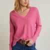 Sale River Woods Roze basic V-hals trui lange mouwen -