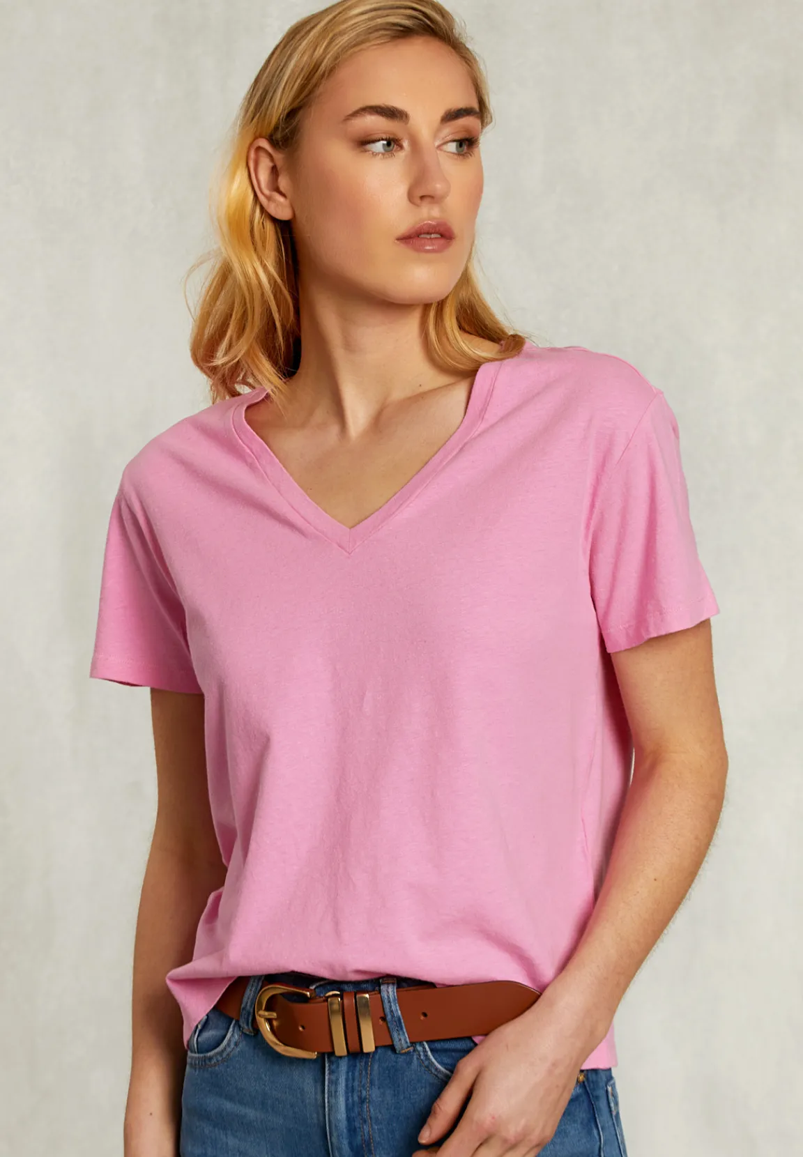 Discount River Woods Roze basic V-hals T-shirt -