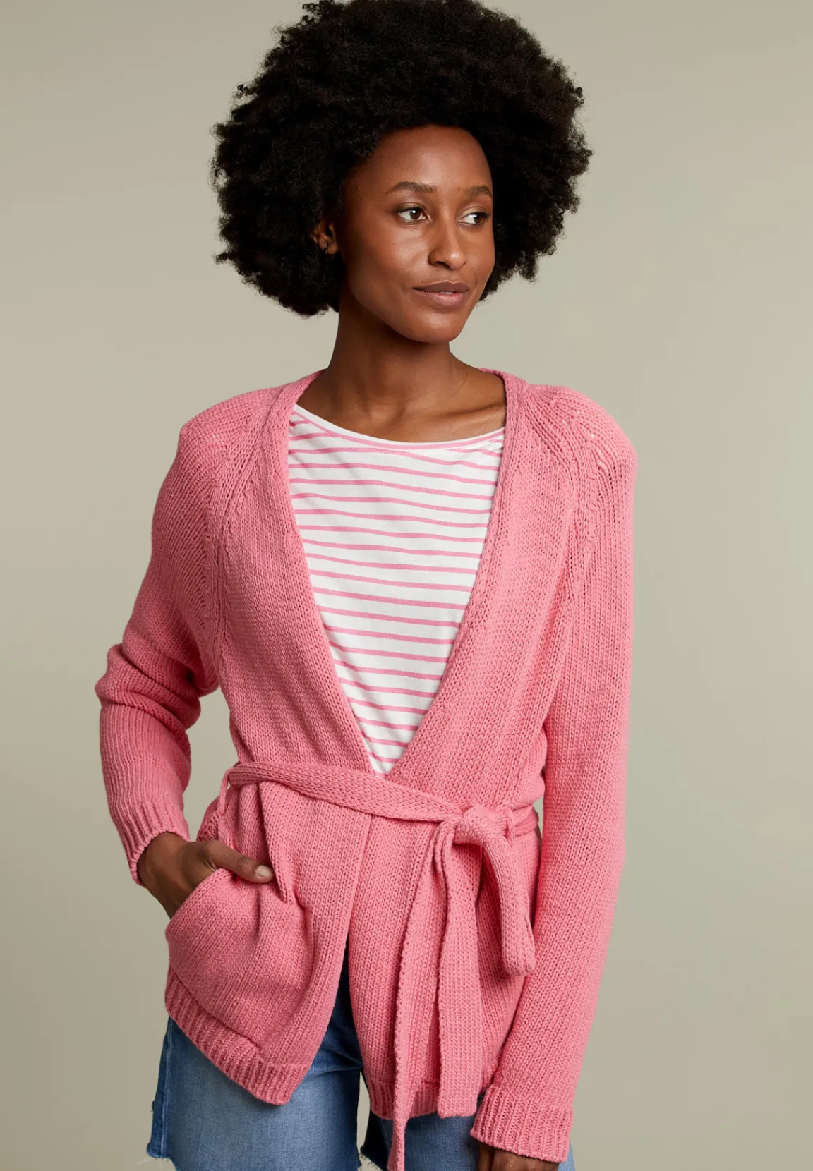 Online River Woods Roze cardigan met ceintuur -
