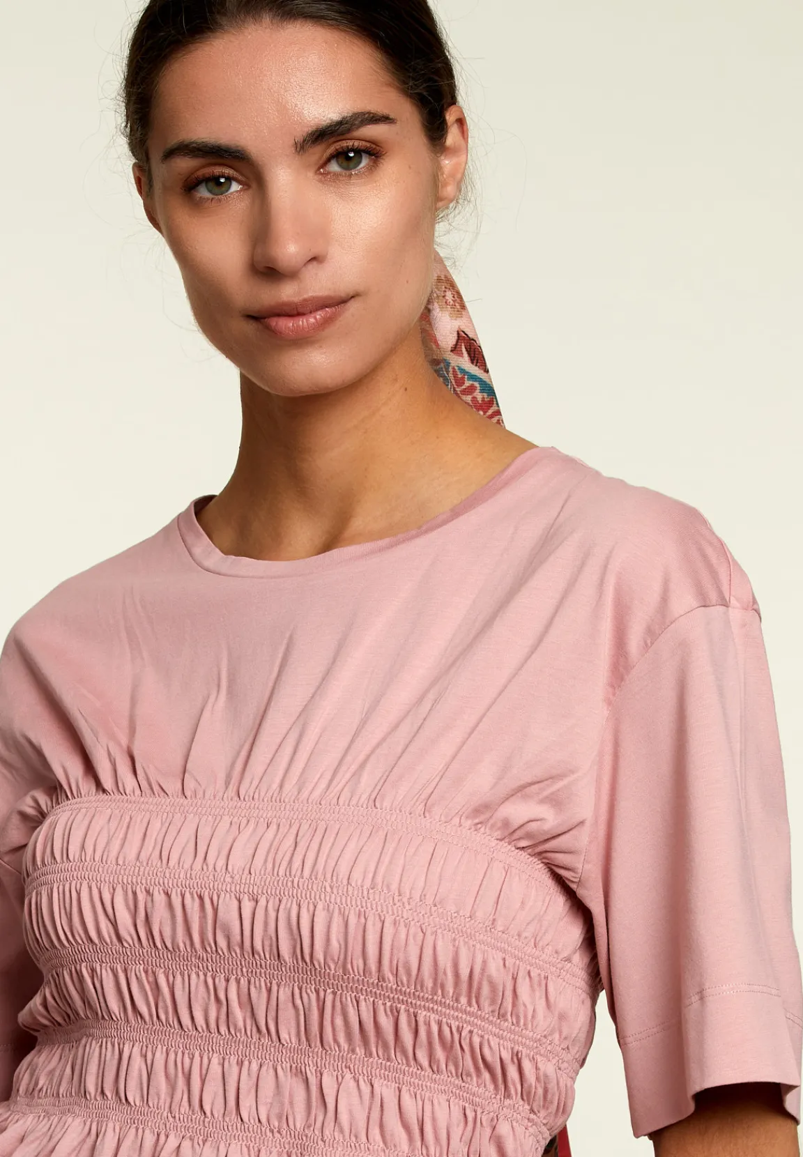 Clearance River Woods Roze t-shirt met smock detail -