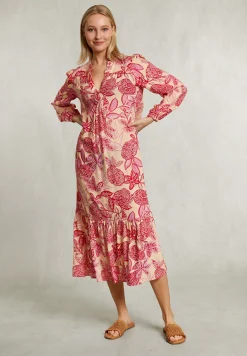 New River Woods Roze/beige bloemenjurk met ruches -