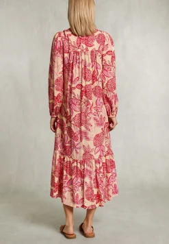 New River Woods Roze/beige bloemenjurk met ruches -