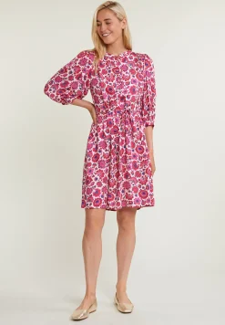 Discount River Woods Roze/blauw gebloemde jurk 3/4 mouwen -