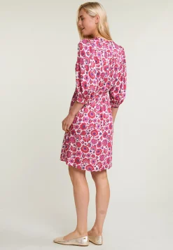 Discount River Woods Roze/blauw gebloemde jurk 3/4 mouwen -