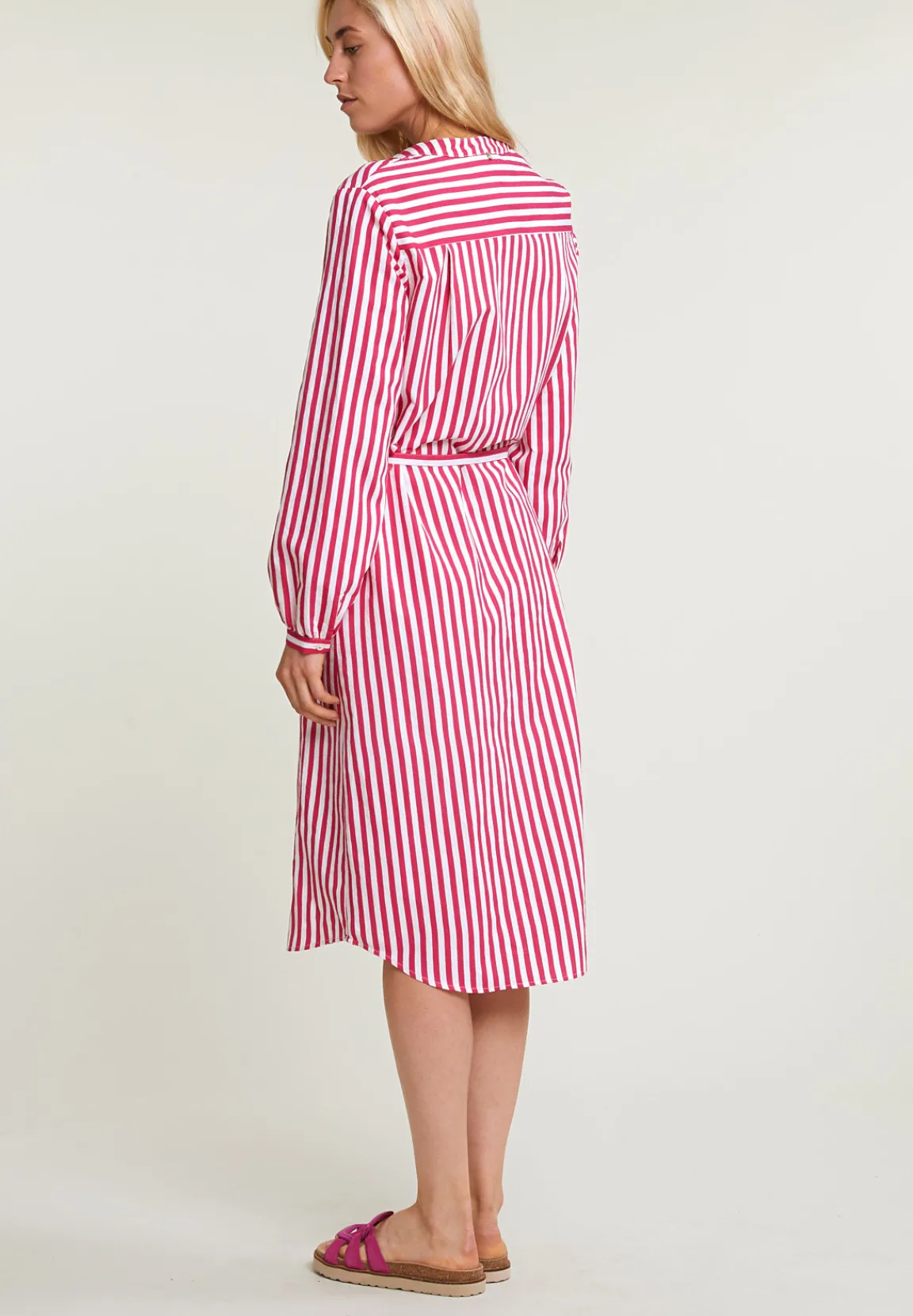 New River Woods Roze/wit gestreepte wijde jurk -