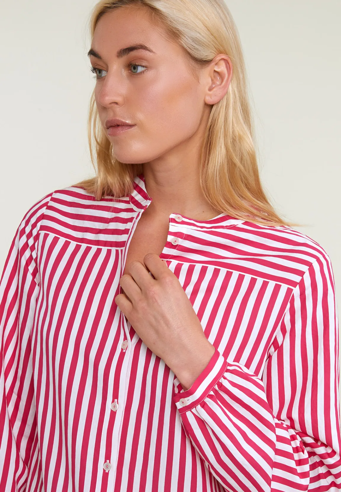 New River Woods Roze/wit gestreepte wijde jurk -