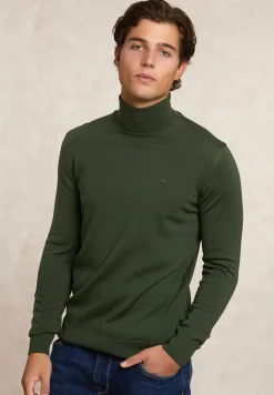 Fashion River Woods Slim fit basic merino rolkraagtrui olijfgroen -