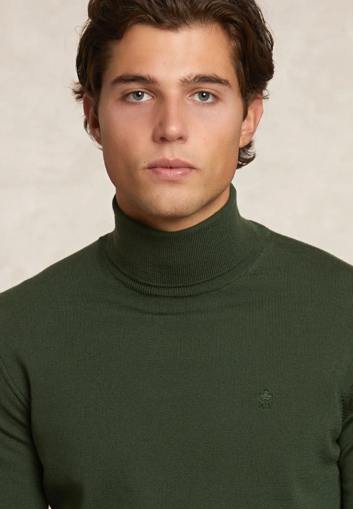 Fashion River Woods Slim fit basic merino rolkraagtrui olijfgroen -