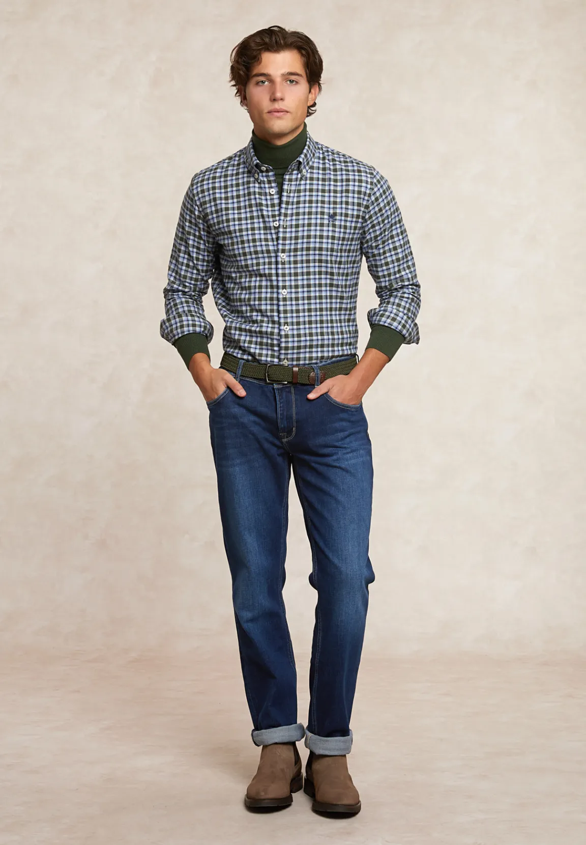 Fashion River Woods Slim fit basic merino rolkraagtrui olijfgroen -