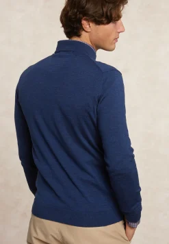 Online River Woods Slim fit basic merinotrui opstaande kraag denim blue mix -
