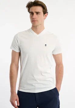 Discount River Woods Slim fit basic pima katoen V-hals T-shirt wit -