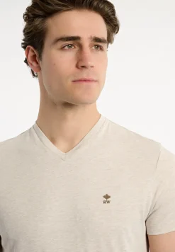 Online River Woods Slim fit basic pima katoen V-hals T-shirt linen mix -