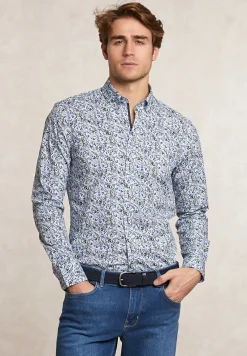 Best River Woods Slim fit comfort stretch fantasiehemd groen/blauw -