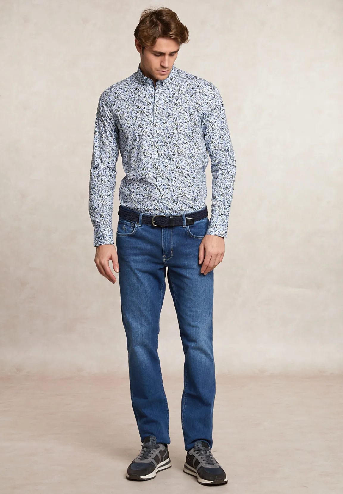 Best River Woods Slim fit comfort stretch fantasiehemd groen/blauw -