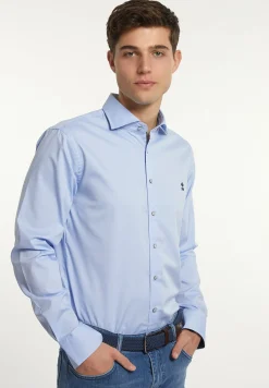Fashion River Woods Slim fit effen comfort stretch hemd blauw -