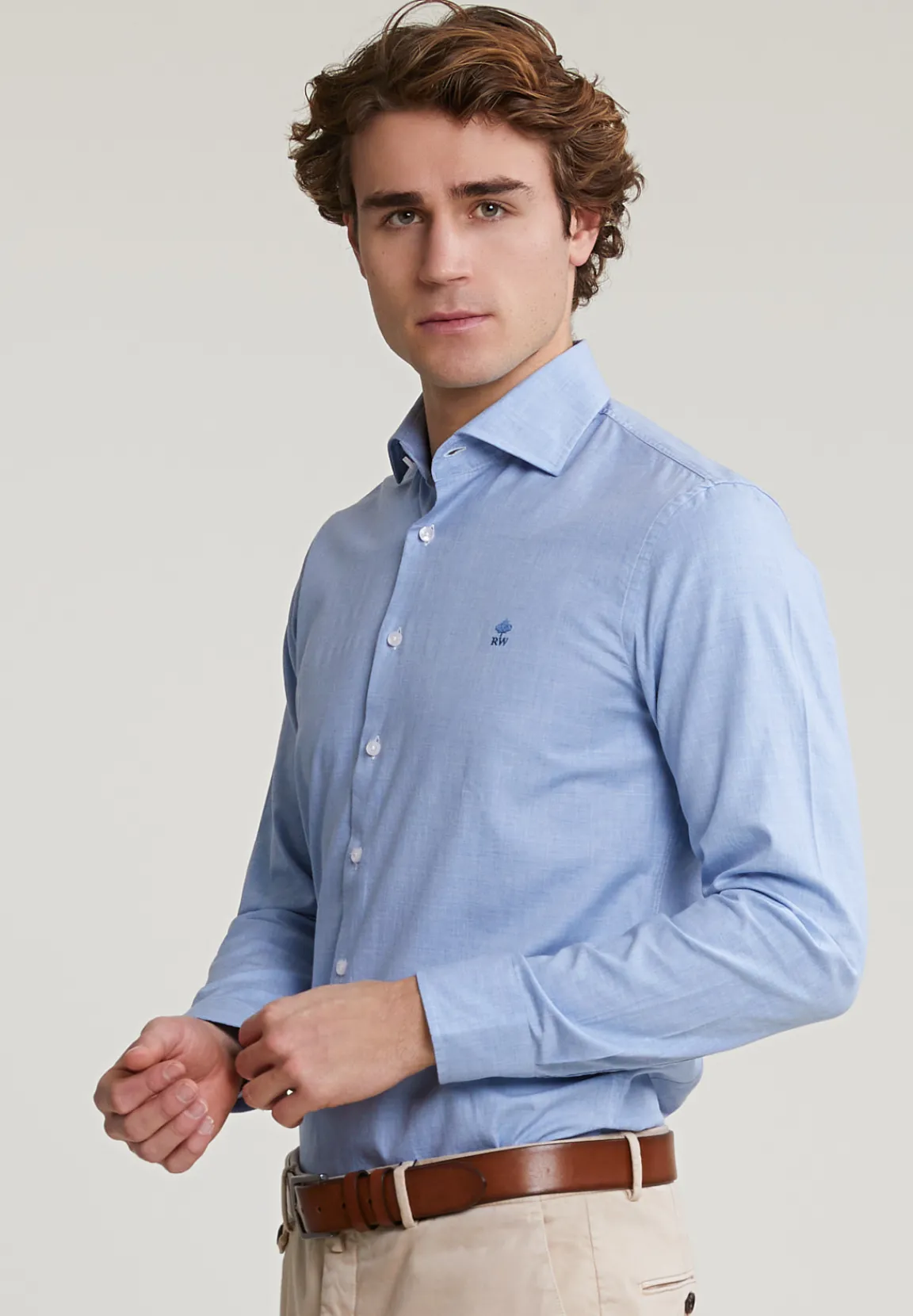 Clearance River Woods Slim fit effen hemd blauw -