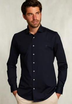 Hot River Woods Slim fit effen hemd blauw -