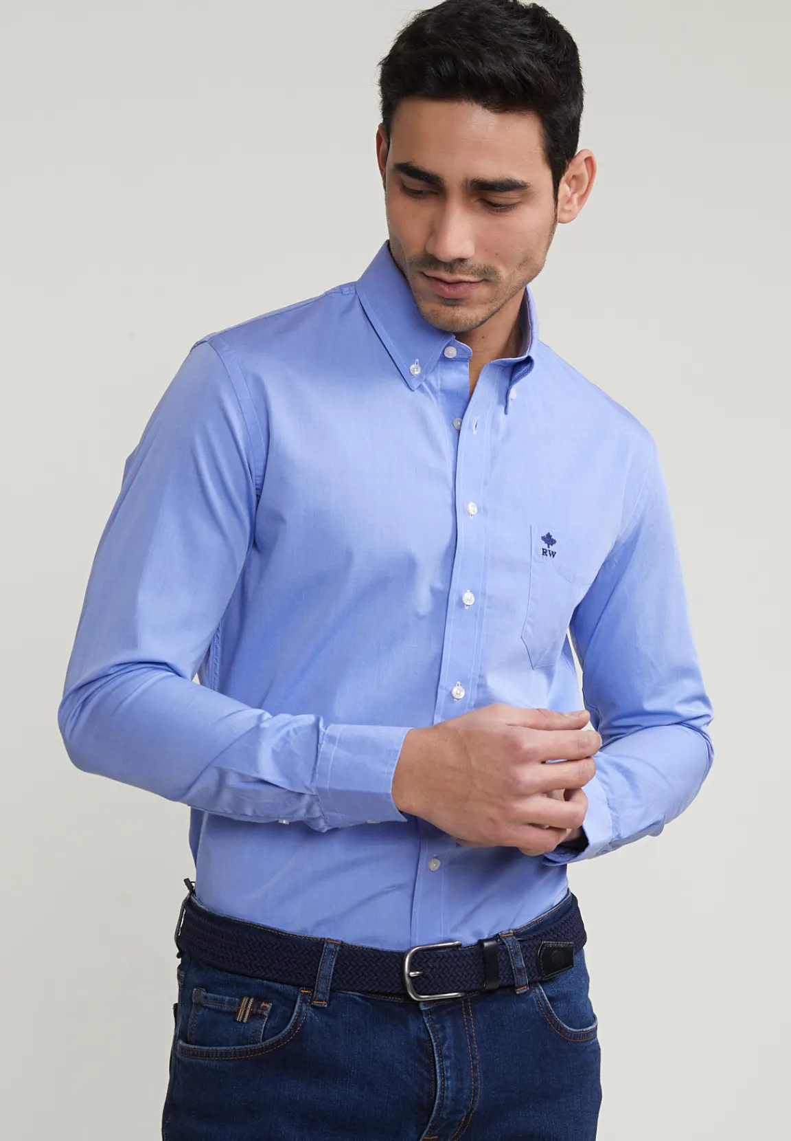 Fashion River Woods Slim fit effen hemd met zak blauw -
