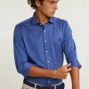 Outlet River Woods Slim fit effen katoenen hemd blauw -