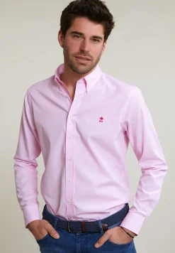 New River Woods Slim fit effen katoenen hemd roze -