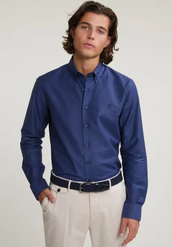 New River Woods Slim fit effen katoenen hemd blauw -
