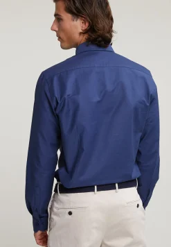 New River Woods Slim fit effen katoenen hemd blauw -