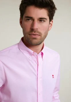 New River Woods Slim fit effen katoenen hemd roze -