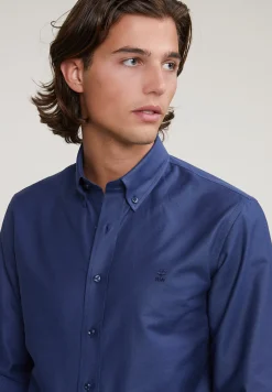New River Woods Slim fit effen katoenen hemd blauw -
