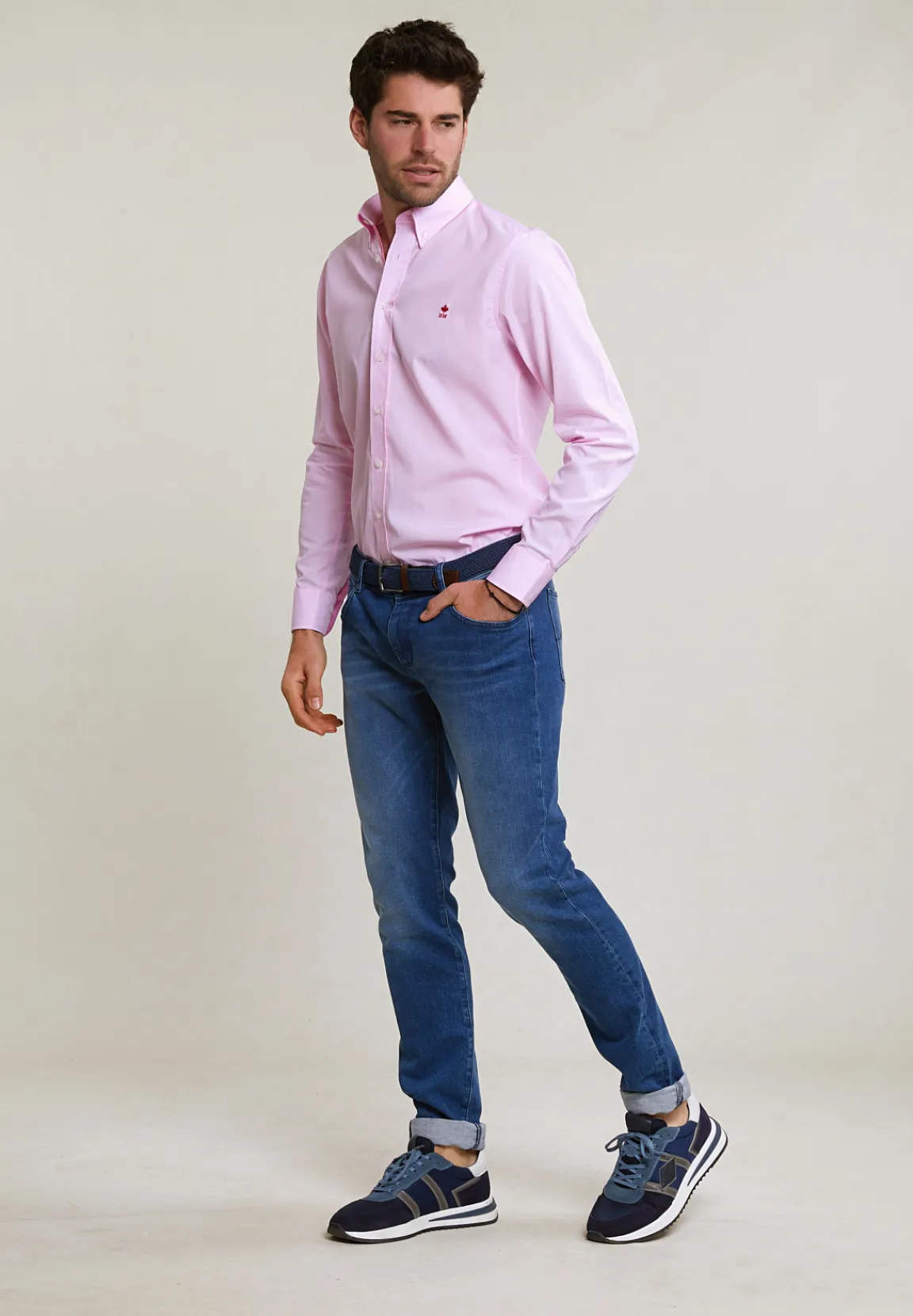 New River Woods Slim fit effen katoenen hemd roze -