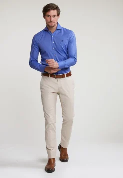 Fashion River Woods Slim fit effen katoenen hemd blauw -