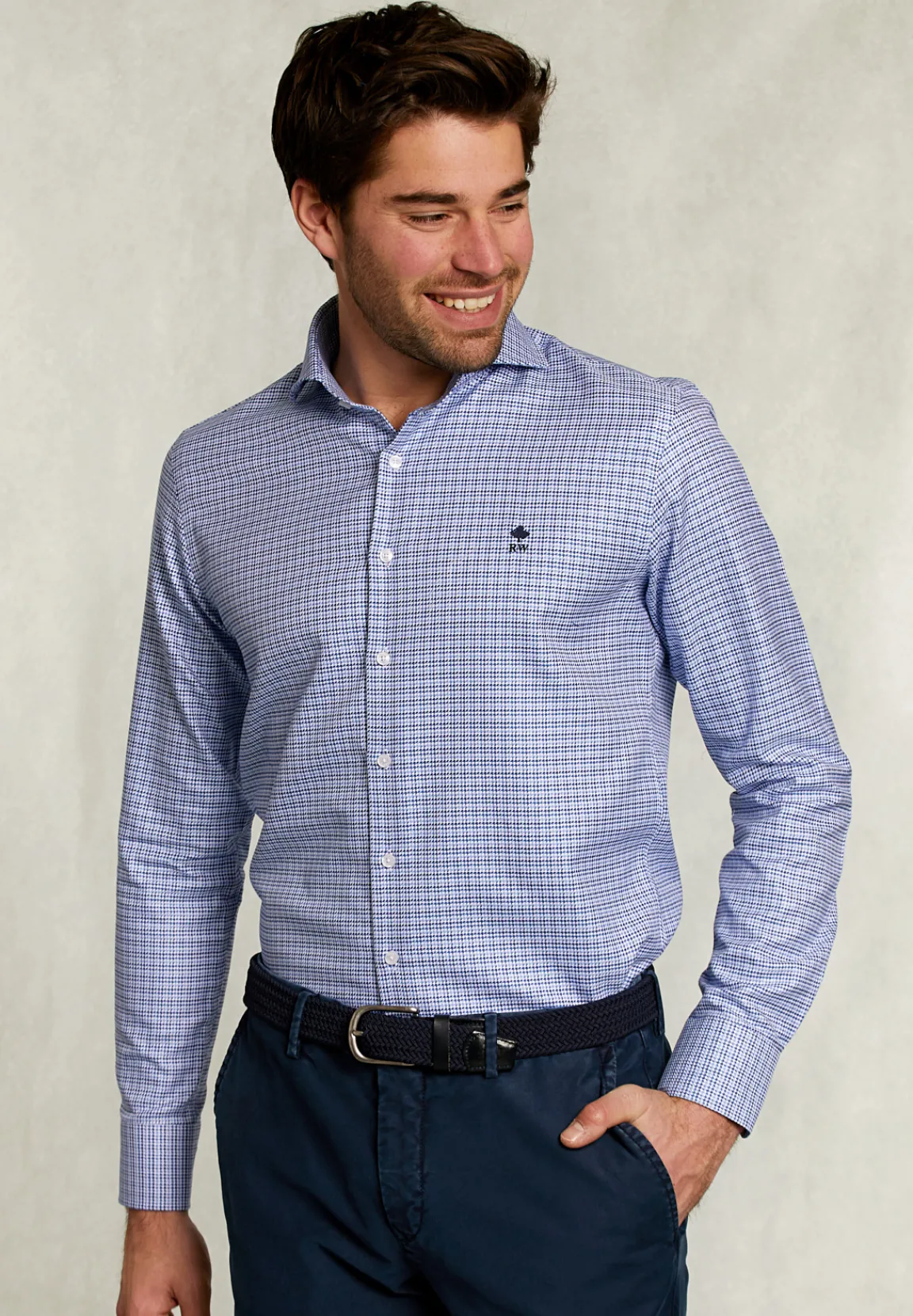 Online River Woods Slim fit fantasie hemd blauw/wit -