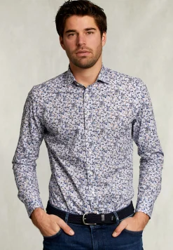Hot River Woods Slim fit fantasiehemd blauw/bruin -