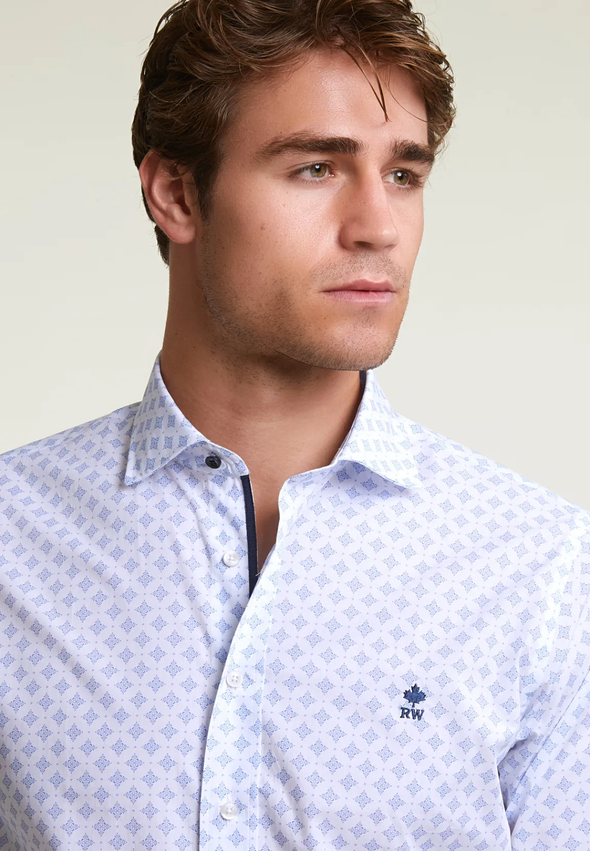 Outlet River Woods Slim fit fantasiehemd blauw/wit -