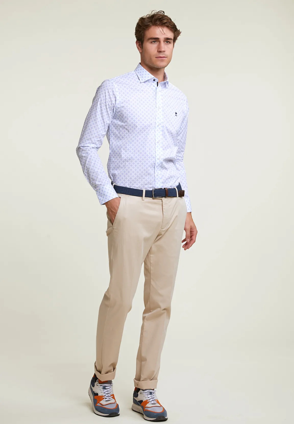 Outlet River Woods Slim fit fantasiehemd blauw/wit -