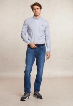New River Woods Slim fit fantasiehemd blauw/wit -