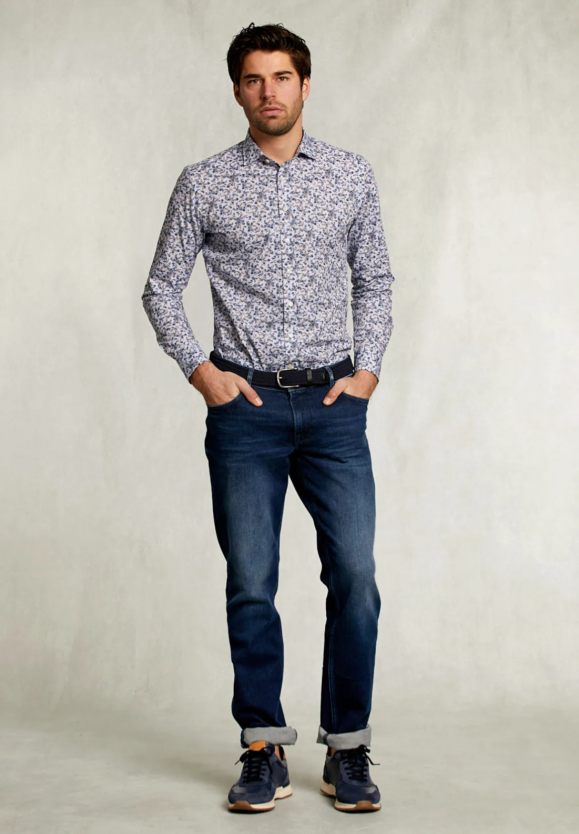 Hot River Woods Slim fit fantasiehemd blauw/bruin -