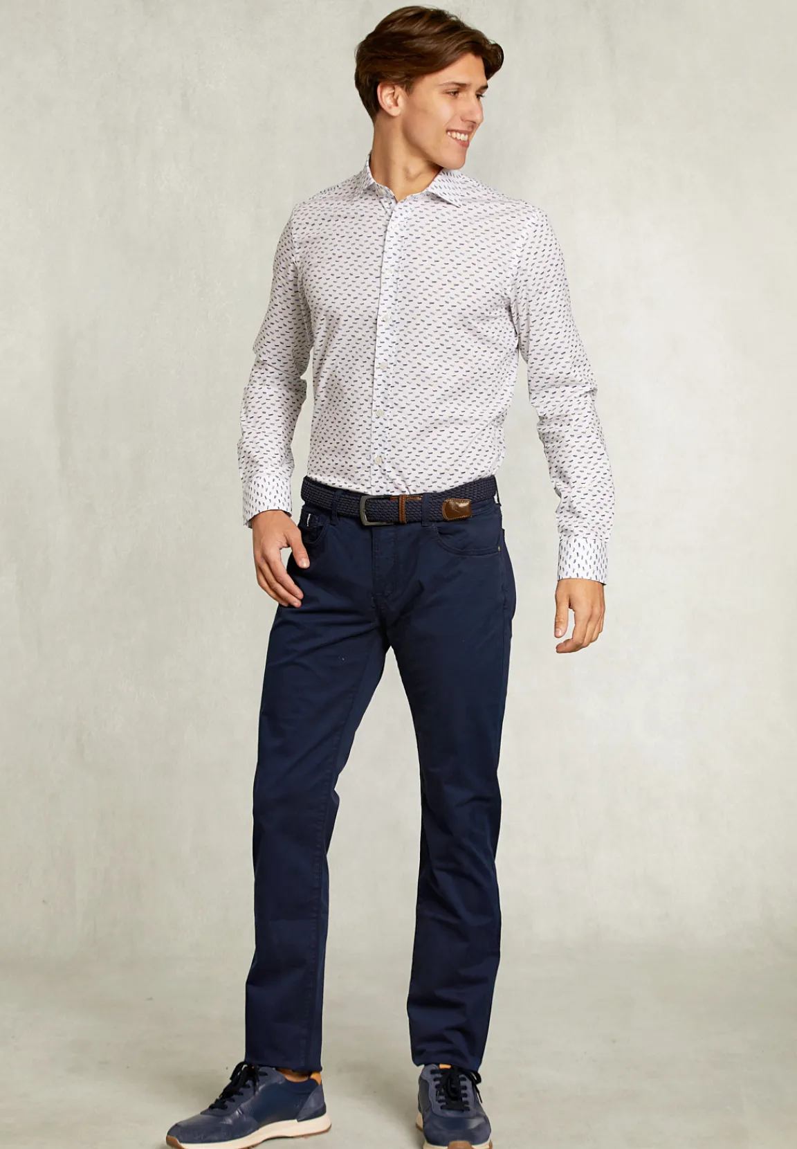 Discount River Woods Slim fit fantasiehemd blauw/wit -