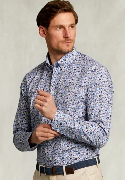 Hot River Woods Slim fit gebloemd hemd blauw/bruin -