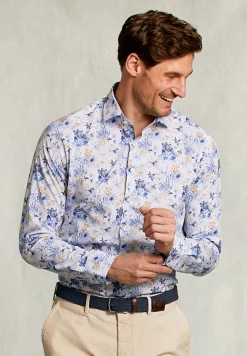 Sale River Woods Slim fit gebloemd hemd blauw/bruin -