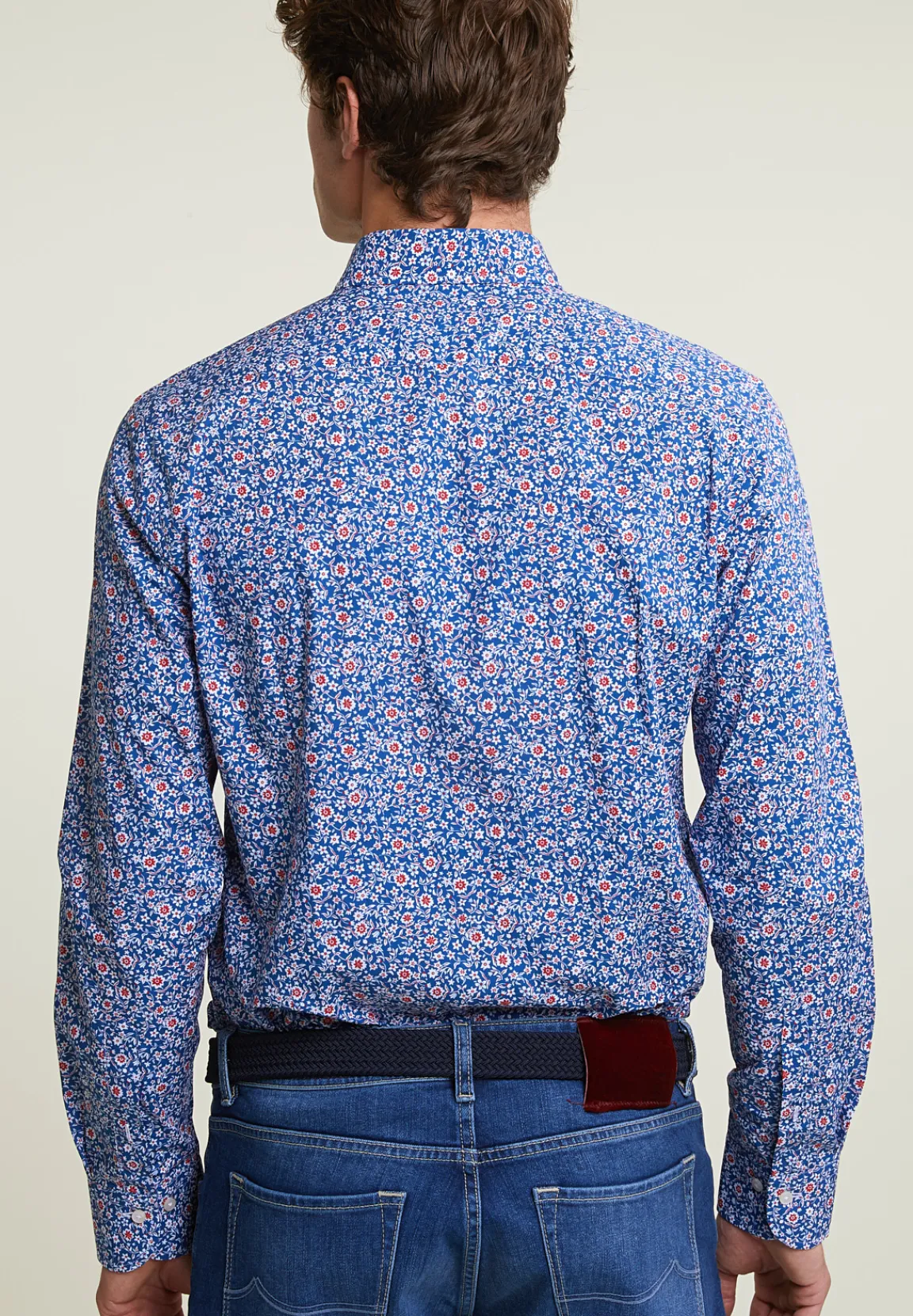 Outlet River Woods Slim fit gebloemd hemd blauw/rood -